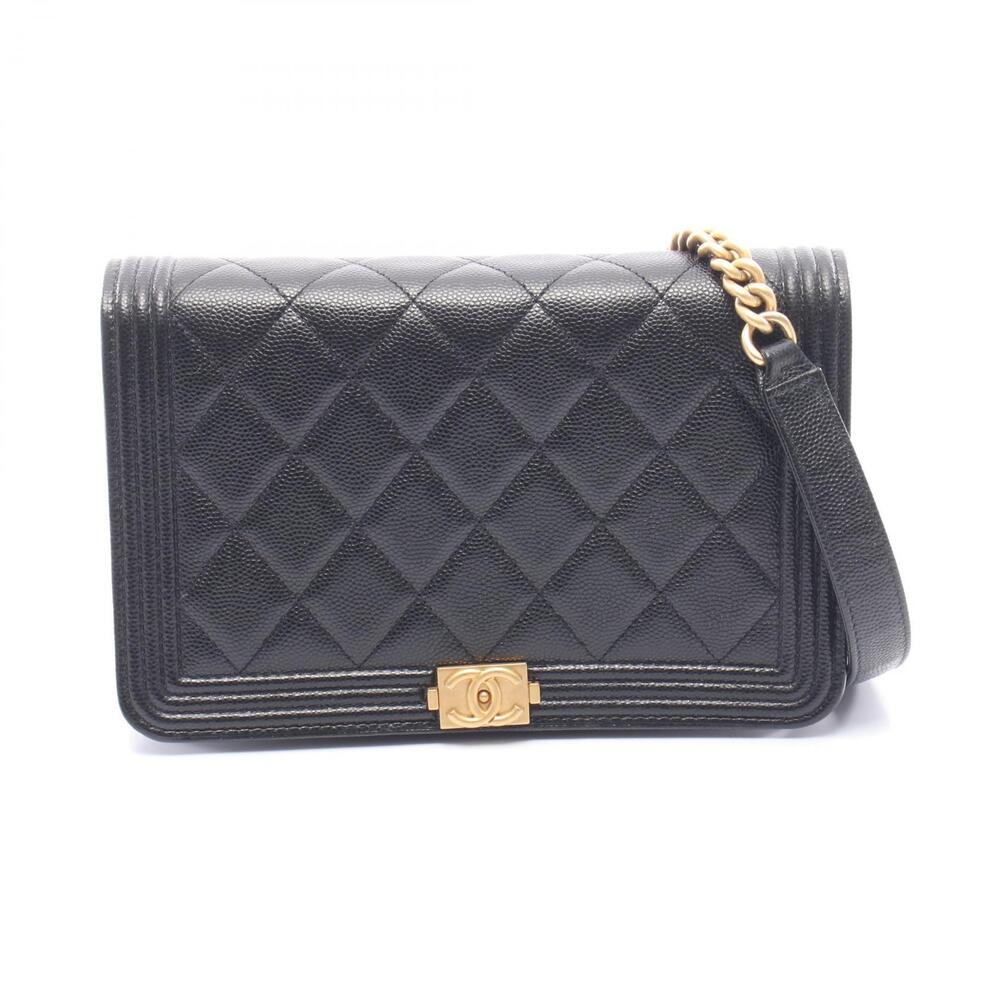 Chanel Boy Matelasse Shoulder Bag Leather Grained Calfskin Black